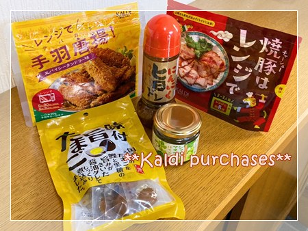 カルディ購入品　レンジでチンシリーズとシャインマスカットはちみつ、旨ダレ