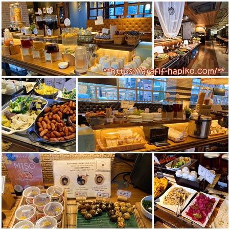 ホテルの朝食ビュッフェ会場 全体の雰囲気と料理の並び